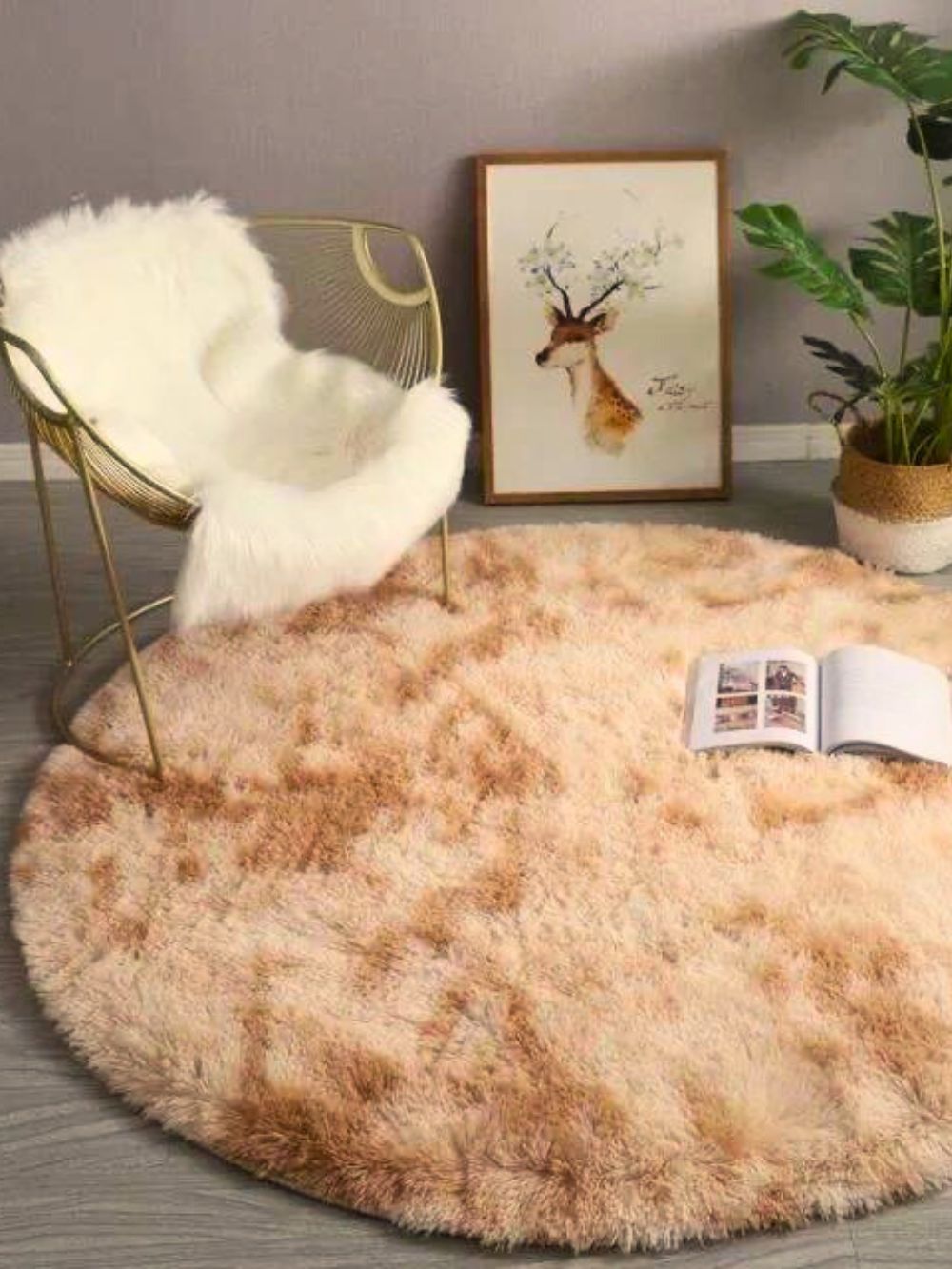 Tapis Rond Ultra Doux à Longs Poils Couleur Light French Beige