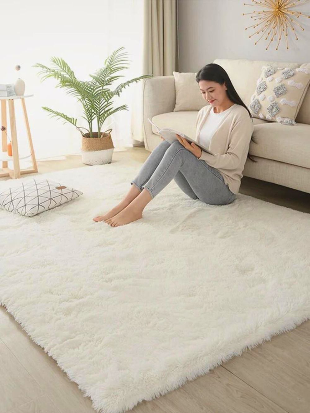 Tapis Doux à Longs Poils Couleur Blanc Crème