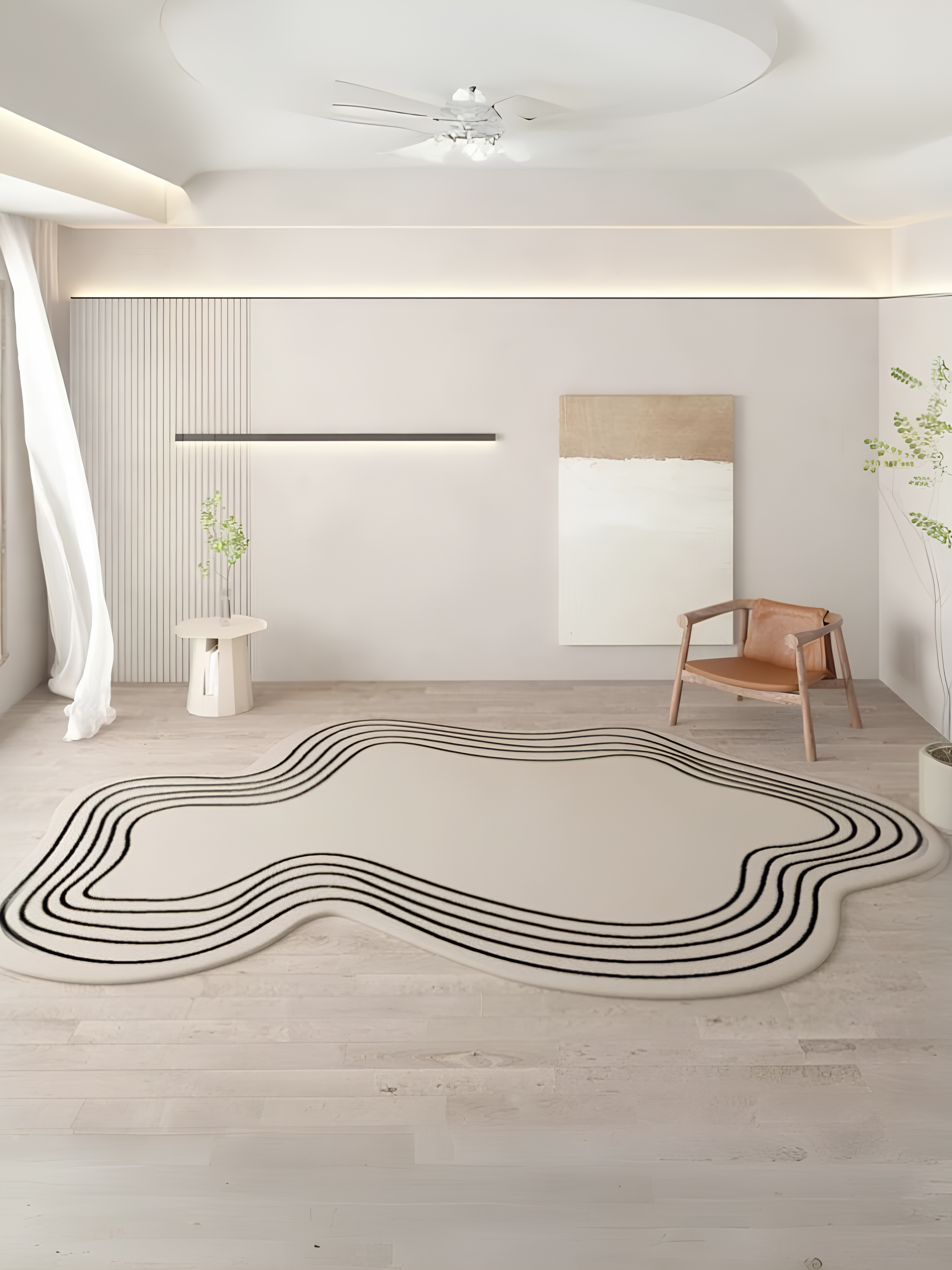 Tapis moelleux beige à forme irrégulière collection Molité