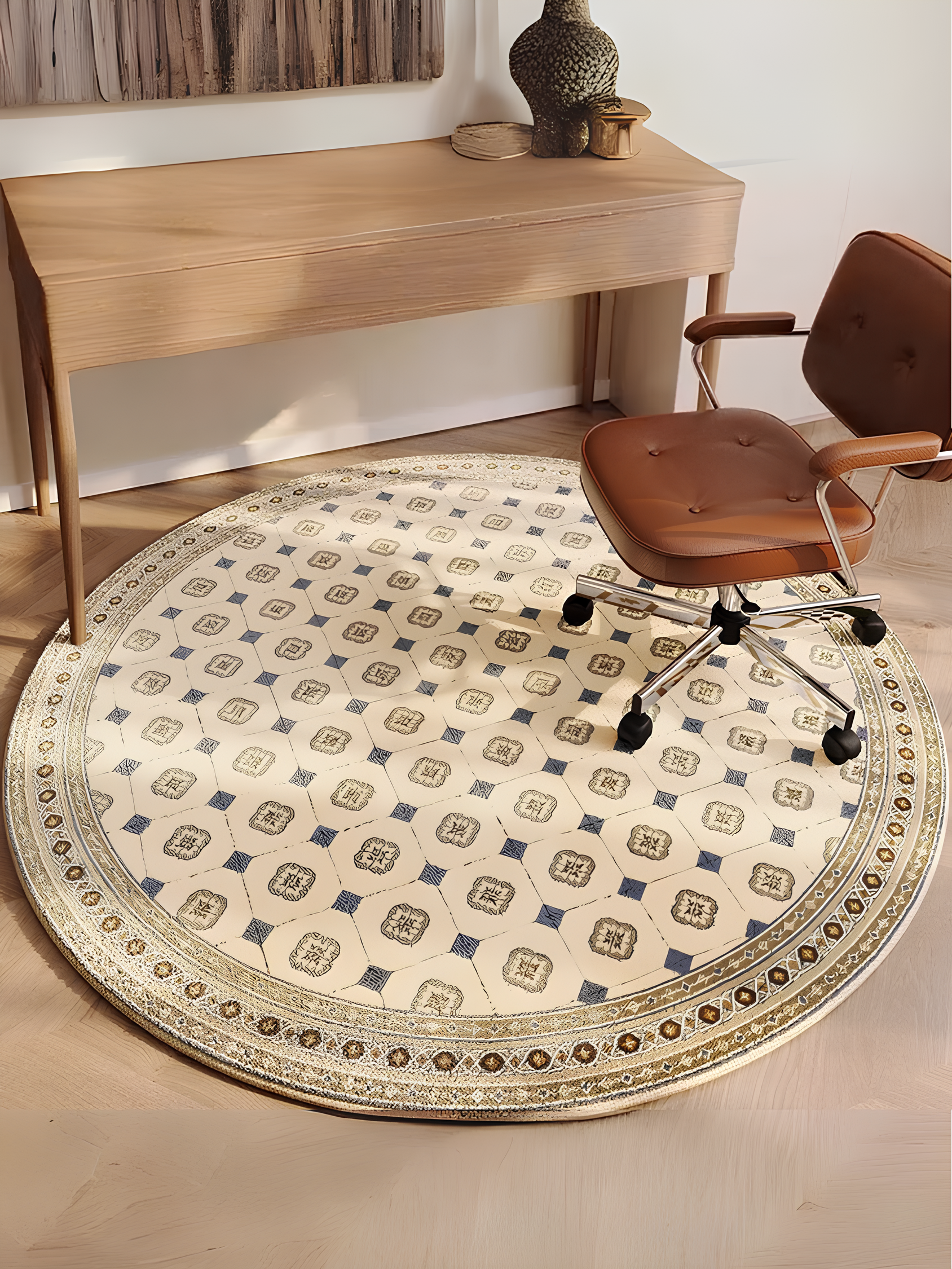 Tapis rond à la française, beige