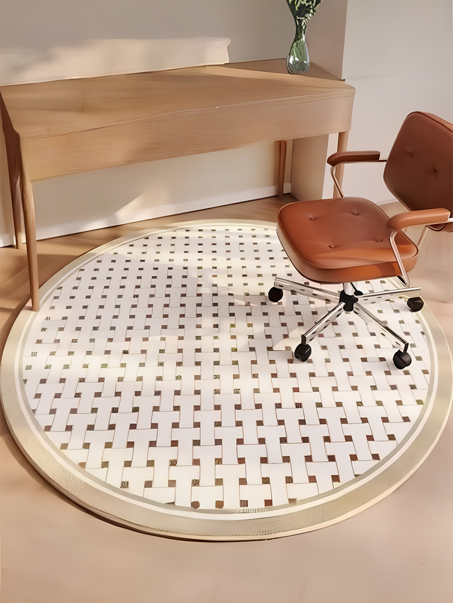 Tapis rond à la française, beige