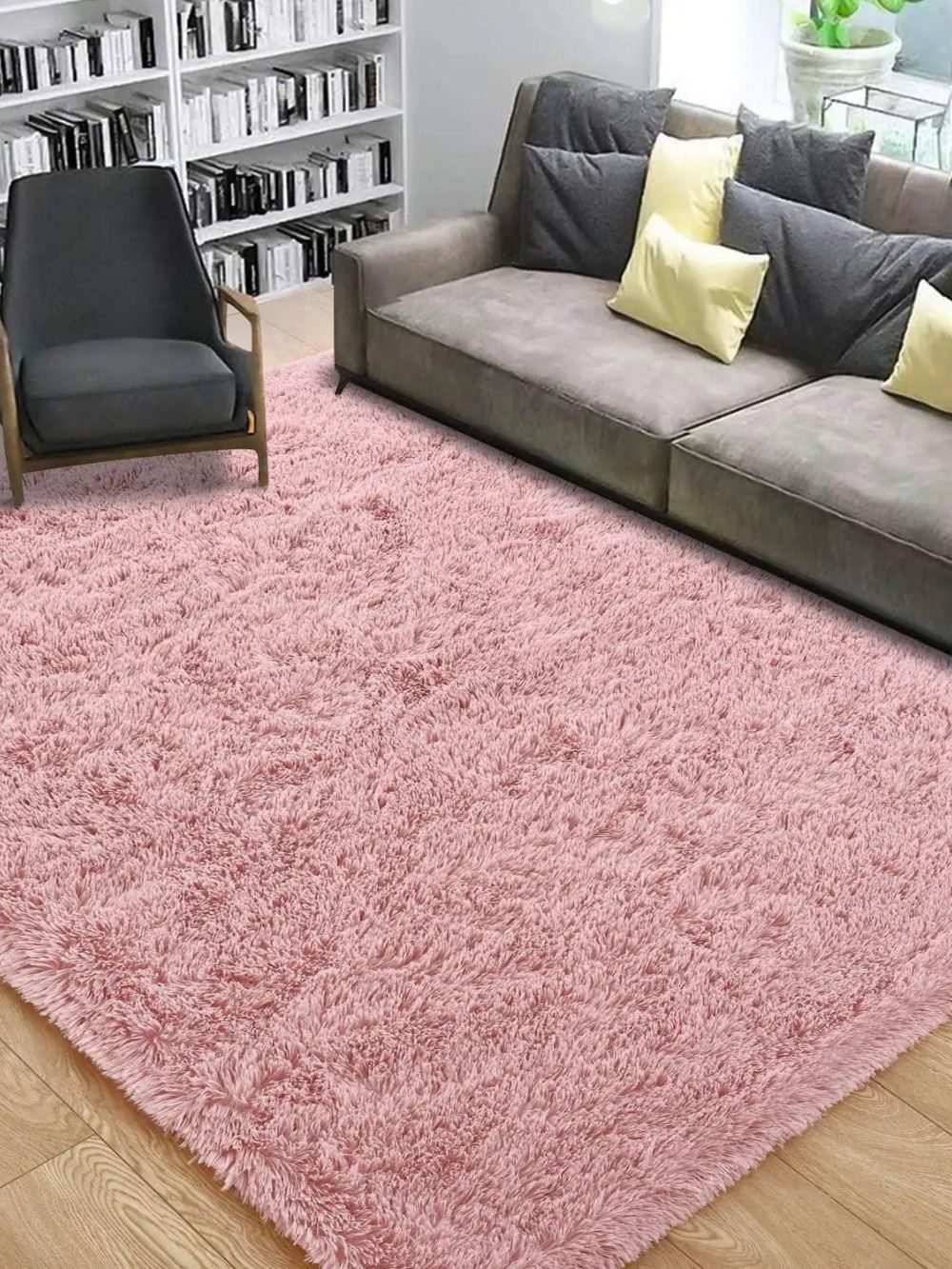 Tapis Doux à Longs Poils Couleur Rose