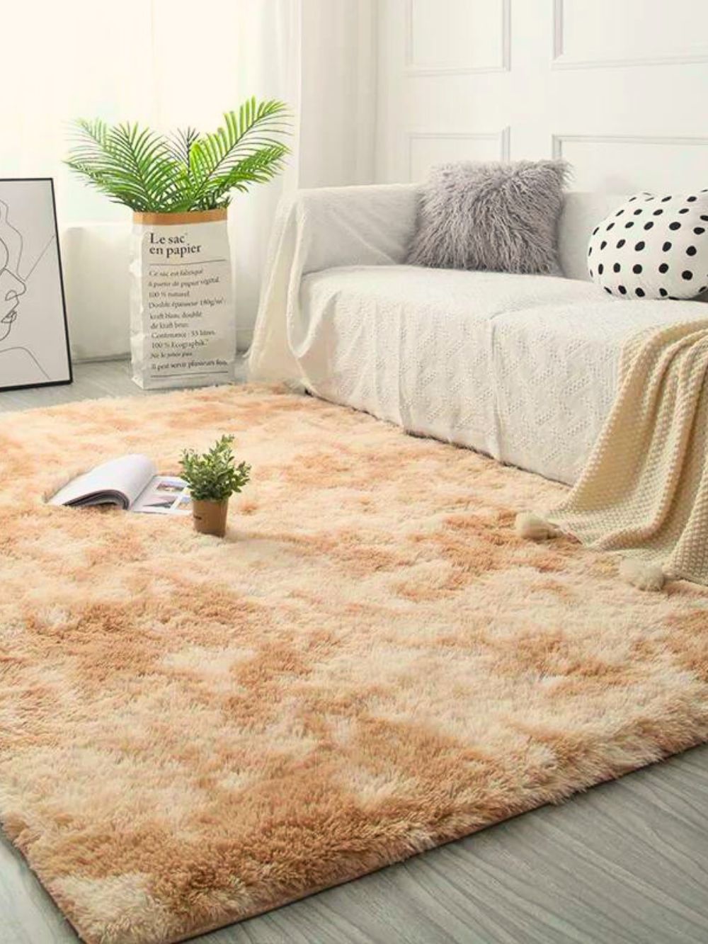 Tapis Ultra Doux à Longs Poils Couleur Light French Beige