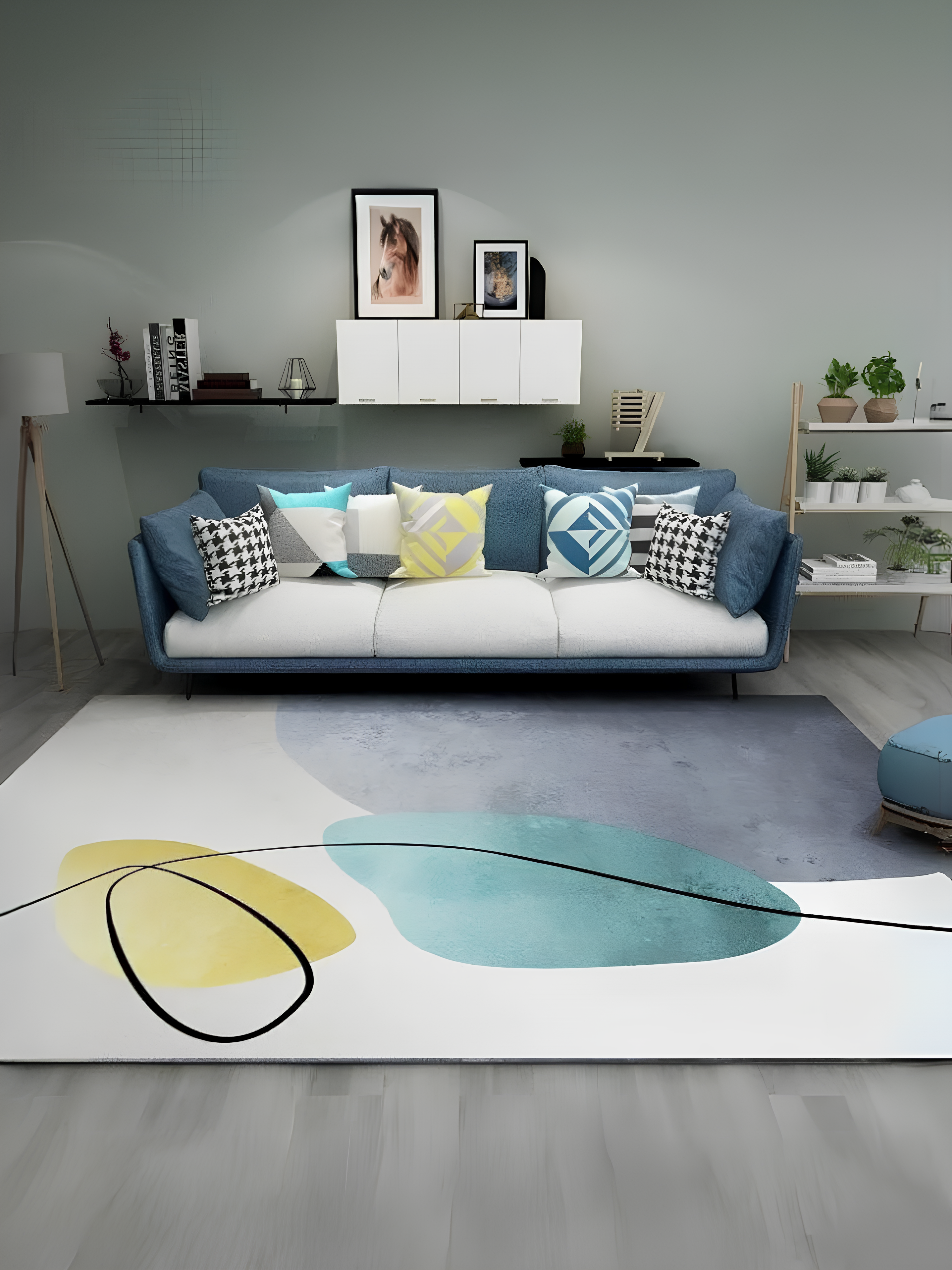 Tapis bleu, blanc et jaune de la Collection nordique