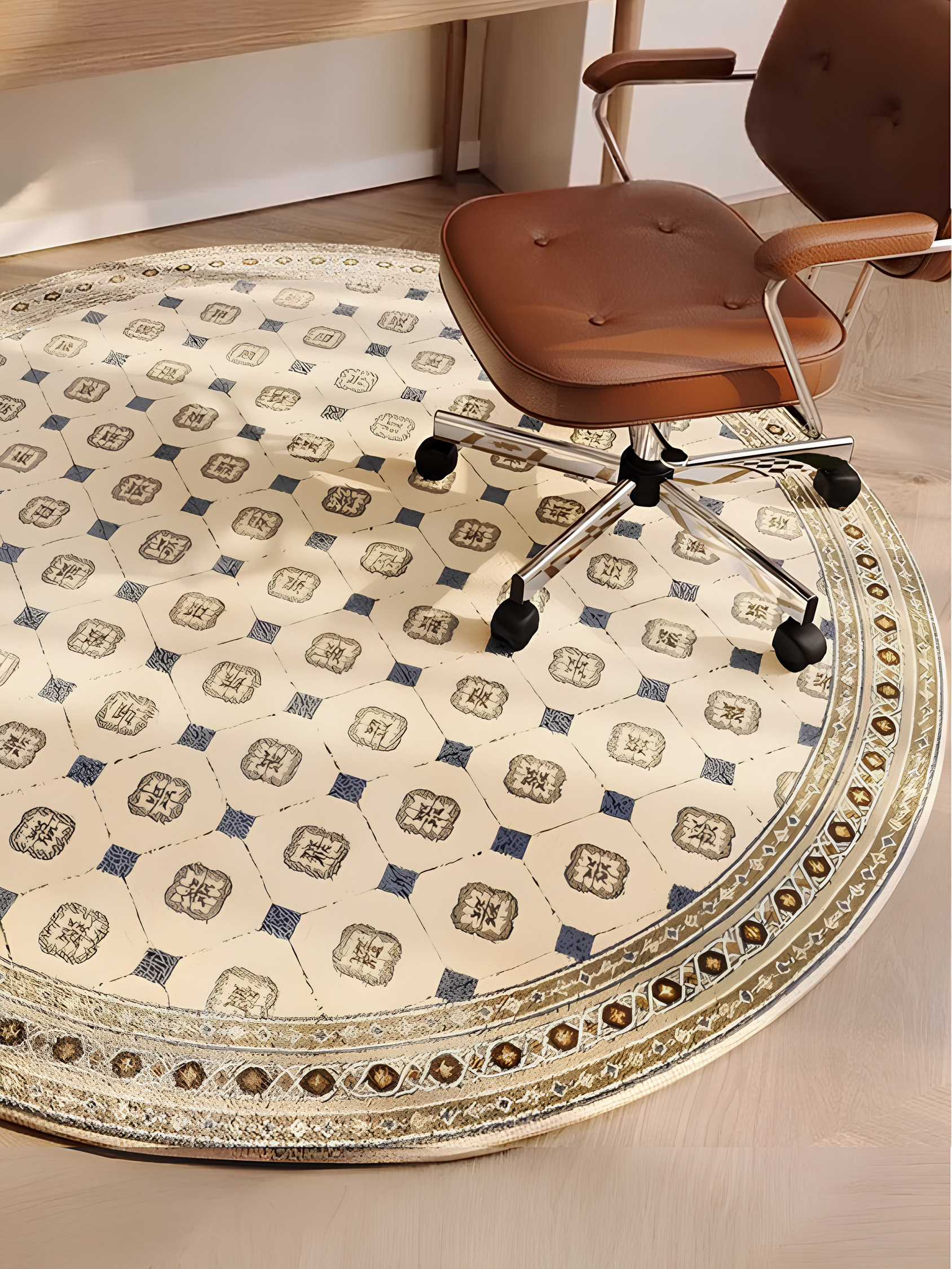 Tapis rond à la française, beige