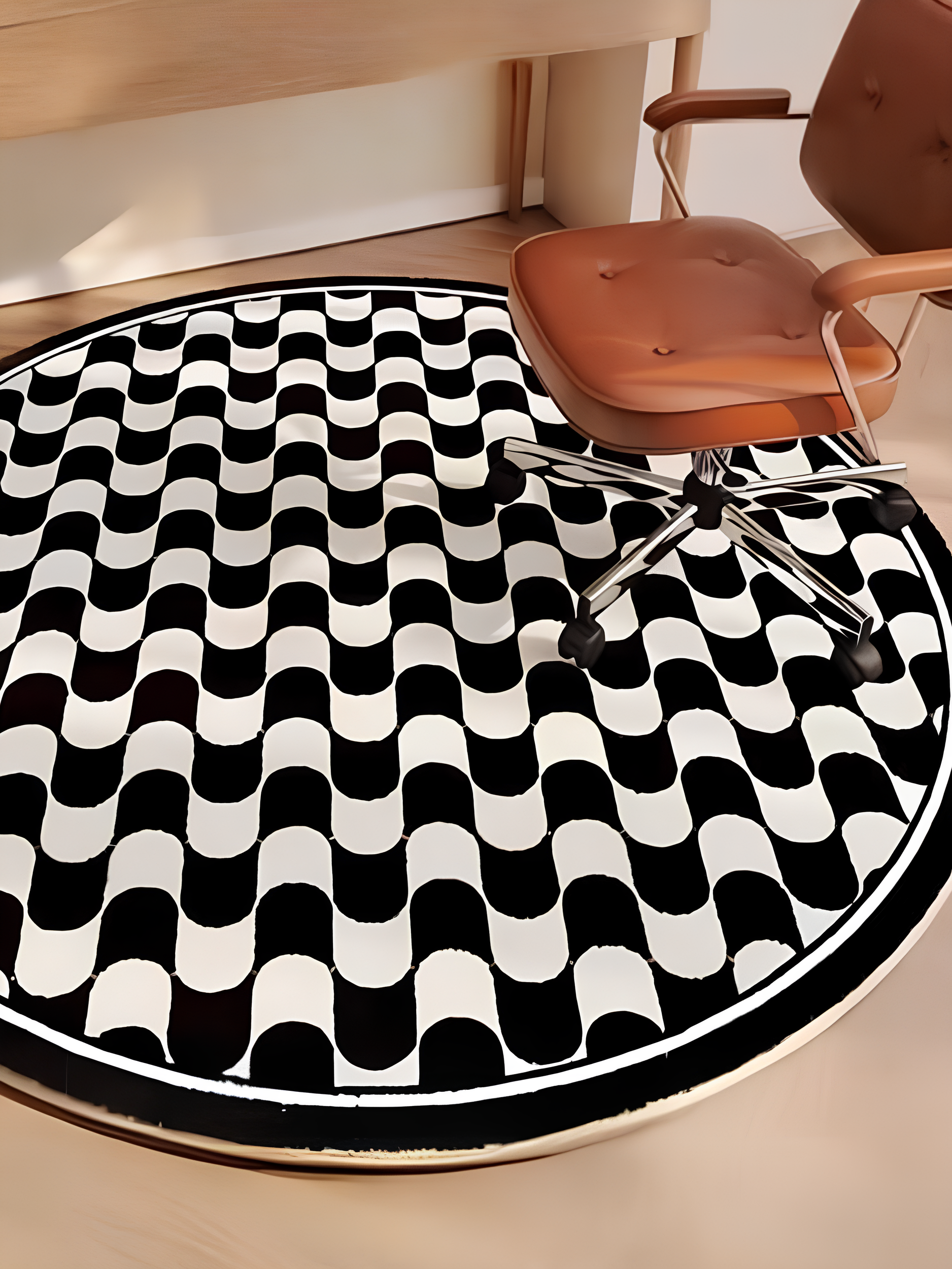 Tapis rond à la française, noir et blanc