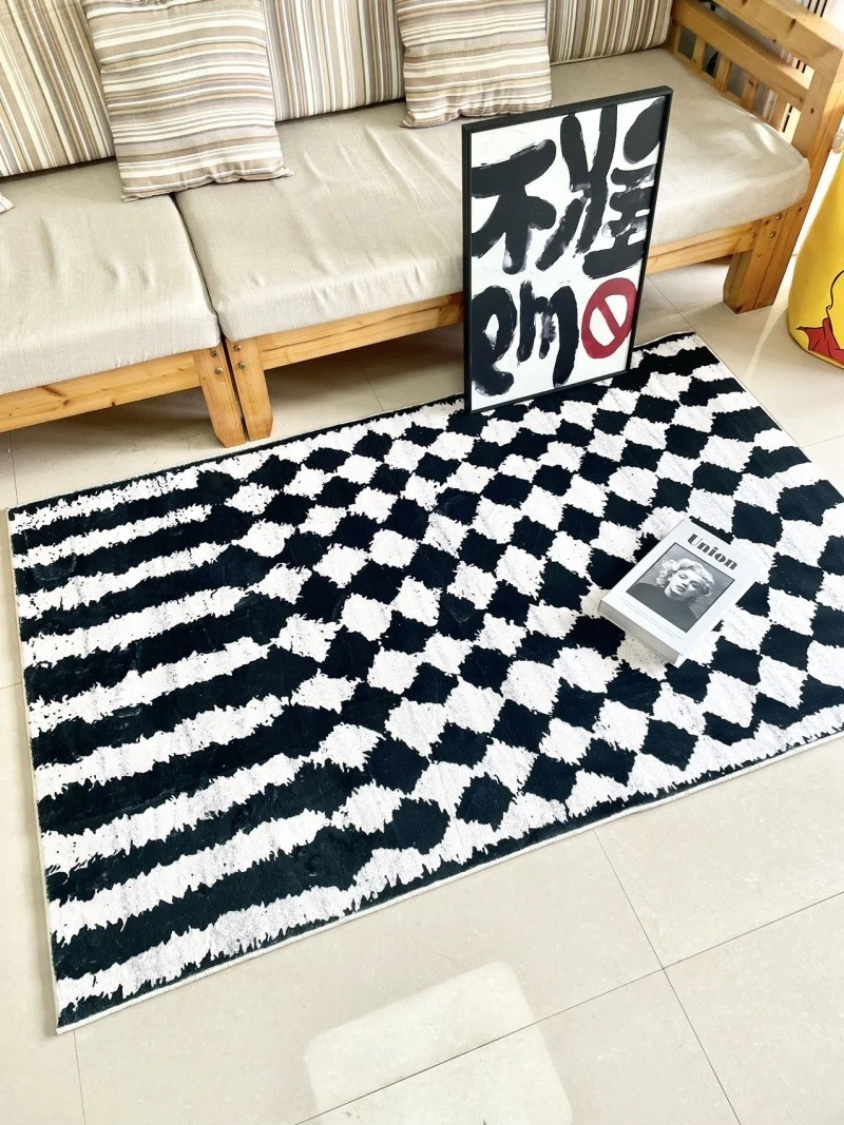 Tapis à carreaux moderne noir et blanc