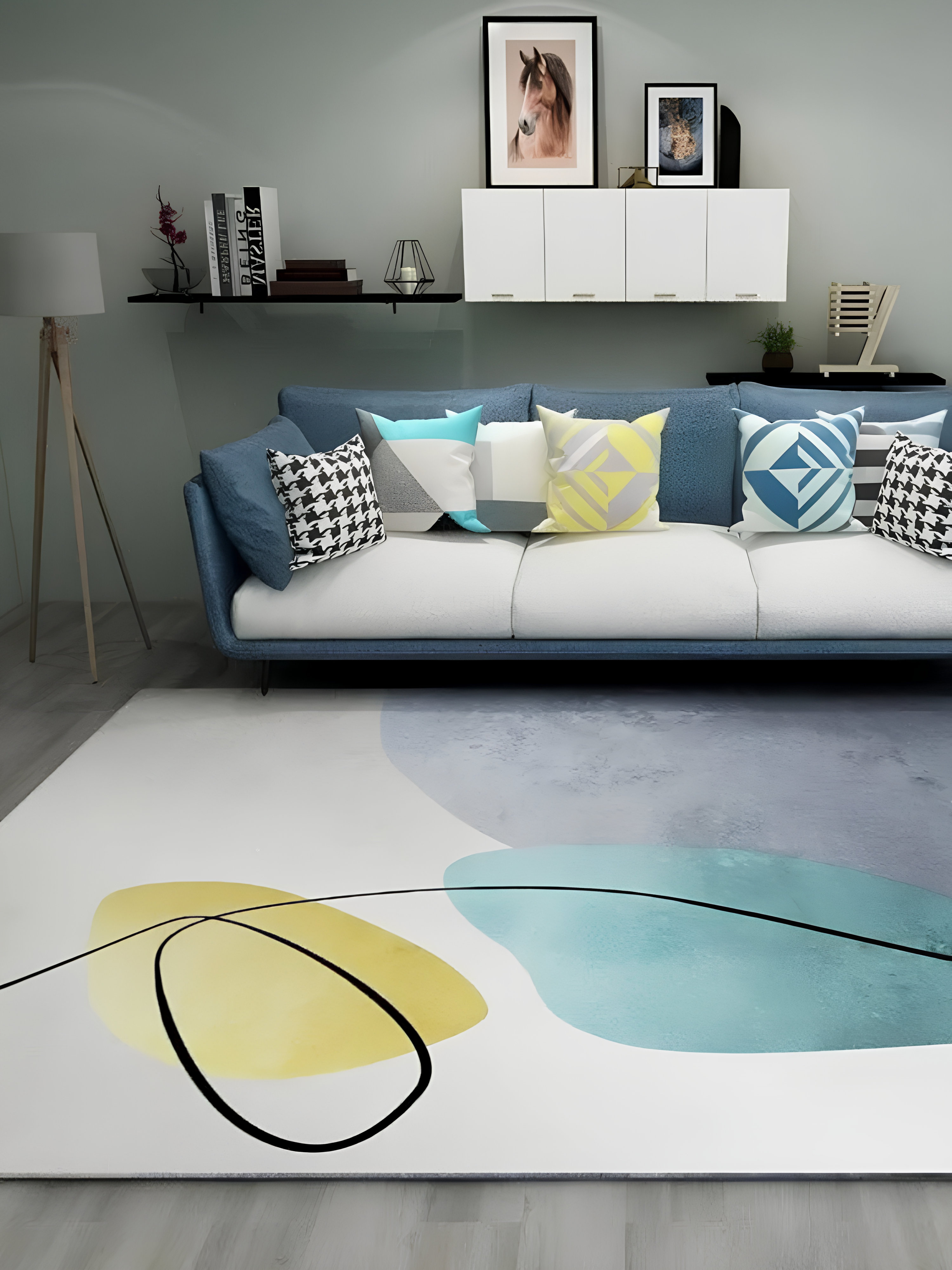 Tapis bleu, blanc et jaune de la Collection nordique