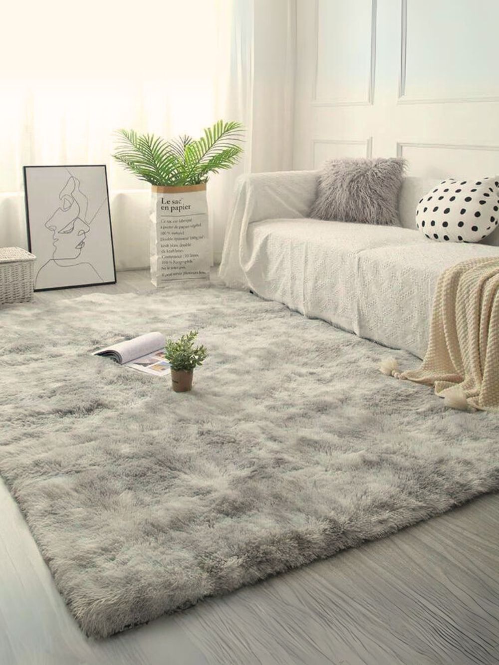 Tapis Ultra Doux à Longs Poils Couleur Gris Perle