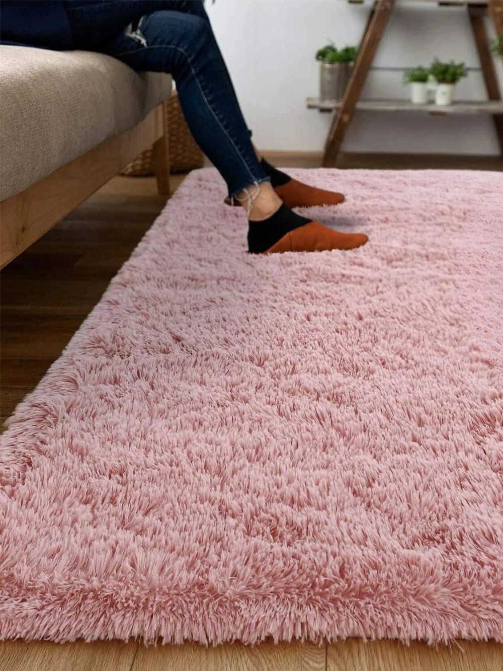 Tapis Doux à Longs Poils Couleur Rose