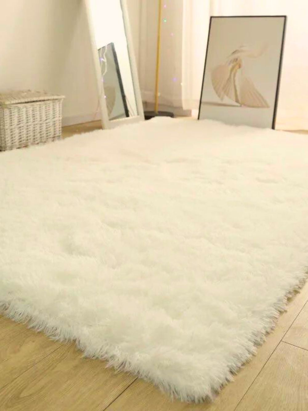 Tapis Doux à Longs Poils Couleur Blanc Crème