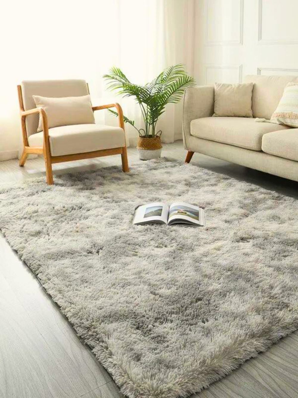 Tapis Ultra Doux à Longs Poils Couleur Gris Perle